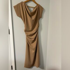 Elegant Tan Draped Dress